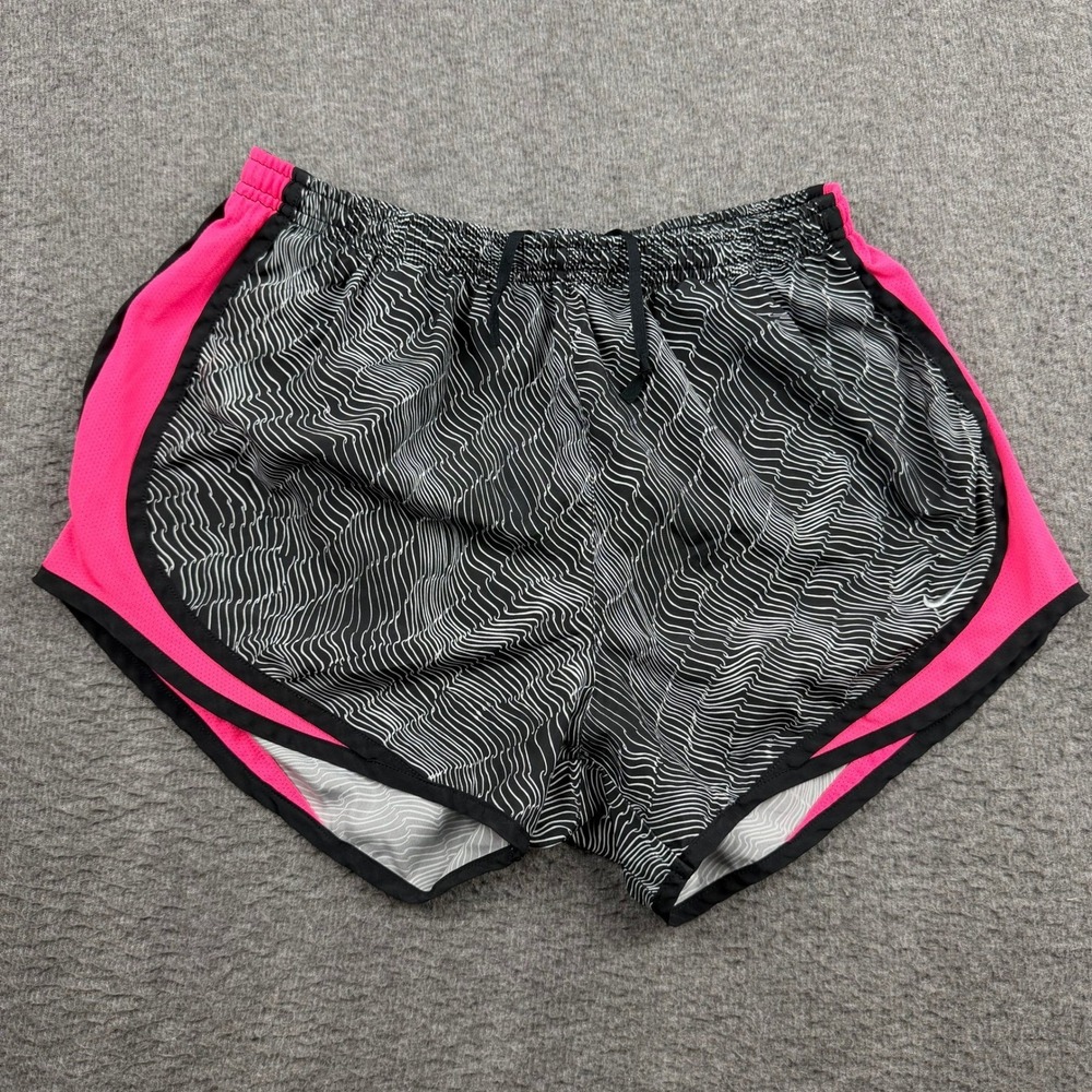 Nike Dri-FIT Running Shorts Womens Medium Black White Pink Wavy Print Athletic